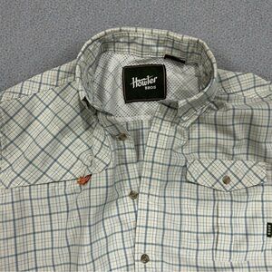 Howler Bros. Cream and Slate Blue Plaid Button Down Sport Shirt